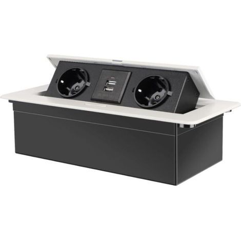 Prise Encastrable Plan de Travail Blanc, Multiprise Plan de Travail Cuisine avec 2 Prises +2USB (1/4)