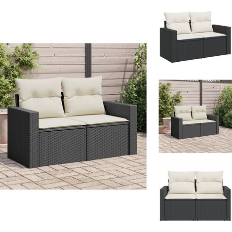 Canapé de jardin avec coussins 2 places noir résine tressée - Canapé De Jardin - Meuble De Jardin - Salon De Jardin - Résine Tressée - Rotin Synthétique (1/5)