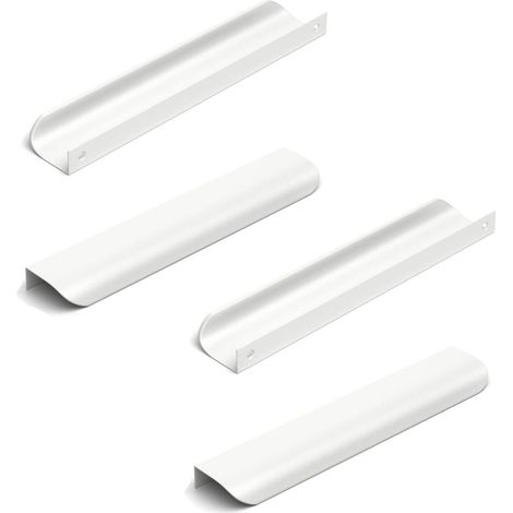 Juego de 4 tiradores ocultos para puertas de armarios de cocina, de color blanco, con una distancia entre centros de 128 mm y una longitud total de 150 mm. (1/5)