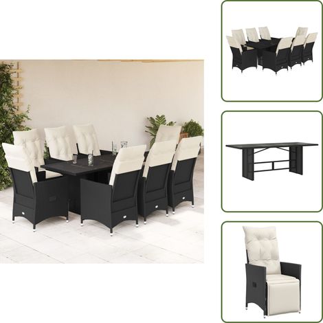 Muebles de exterior - vidaXL Set de comedor de jardín 9 pzas y cojines ratán sintético negro - Asiento reclinable