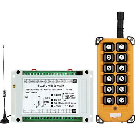 Télécommande sans fil 12 canaux pour LED, relais de sortie, fréquence 315MHz, compatible 12V-48V DC. (1/4)