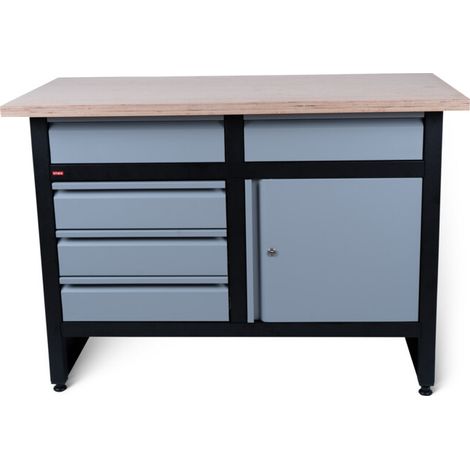 Établi STIER Basic, avec 5 tiroirs, gris (1/3)