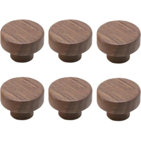 Lot de 6 poignées de porte en noyer naturel (35 mm) - pour buffets, meubles de salle de bain, tiroirs de chambre et meubles de cuisine. (1/4)