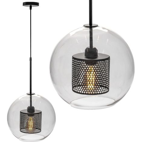 LAMPADA A SOSPENSIONE APP559-1CP LOFT VETRO NERO TONDO 1-PUNTI LUCE E27 30X30X50-110CM REGOLABILE