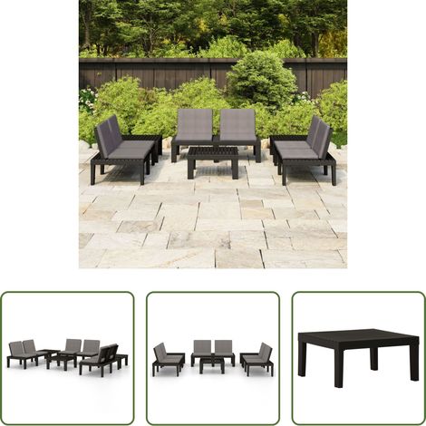 Gartenbank - 6-tlg. Garten-Lounge-Set mit Auflagen Kunststoff Grau (1/5)