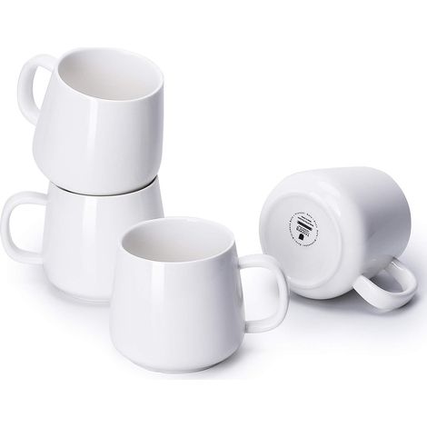 Ensemble de 4 tasses à café en porcelaine blanche 35 cl (12 oz) avec anse  Céramique lisse design moderne, pour boissons chaudes et froides: café, thé, chocolat, lait