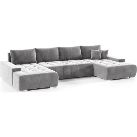 Wohnlandschaft Sofa mit Schlaffunktion VOGAR Stoff Monolith Hellgrau (1/4)