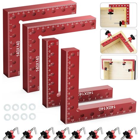 4-teiliges Set 90°-L-förmige Schraubstöcke für Holzbearbeitung, 14 x 14 cm Eckklemmen für die schnelle Befestigung von Bilderrahmen, Eckmanschetten – Rot