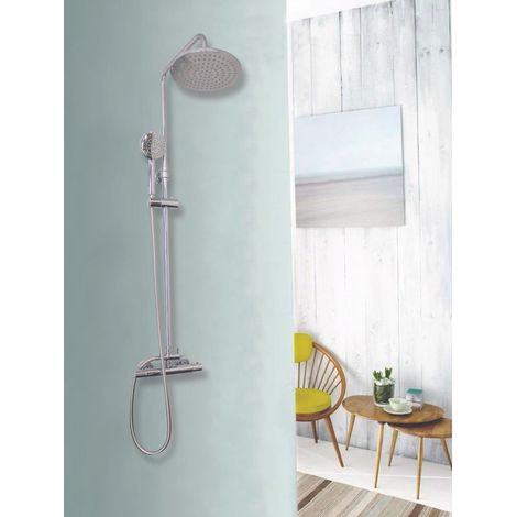 Ondee – Kit barre de douche COME chromé H 110 cm – Colonne de douche sans robinetterie – Pommeau Ø22 cm – Flexible double agrafage 1,50 m (1/3)