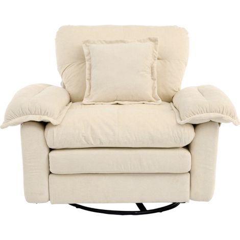 Sillón giratorio 360° de chenilla beige, asiento individual oversize con cojín de apoyo (1/5)