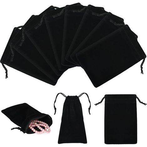 Lot de 40 sacs en velours, 10 x 15 cm, portables, petits, avec cordon de serrage, noirs, doux, pour bijoux, mariage, fête, emballage cadeau de Noël (1/5)