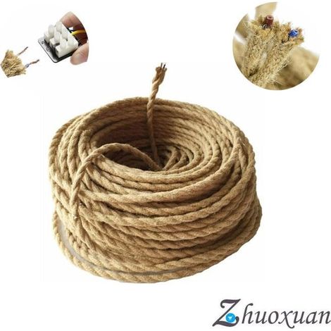 royaluxe -10m Fil électrique Corde, 2 Cœurs Linge de Câble d'éclairage de Corde Vintage Fil de cuivre recouvert Rétro Tressé Industriel Corde pour DIY Pendentif Lampe (1/5)
