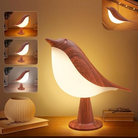 Lampe oiseau mignonne - tricolore et tactile - idéale pour les chambres d'enfants, etc. - 1 pièce, couleur acajou (1/5)