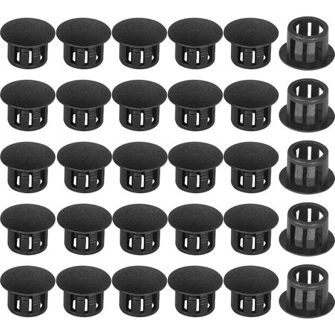 Tapones de inserción - Tapones de fijación redondos con cierre - Para postes de cercas y muebles - 12 mm, 30 unidades - Negro