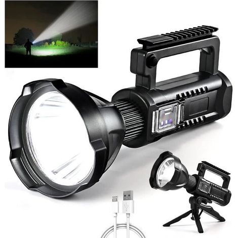 Lampe de Poche,Projecteur de poche rechargeable, lampe de poche super lumineuse de 90 000 lumens, 4 modes étanche projecteur (1/4)
