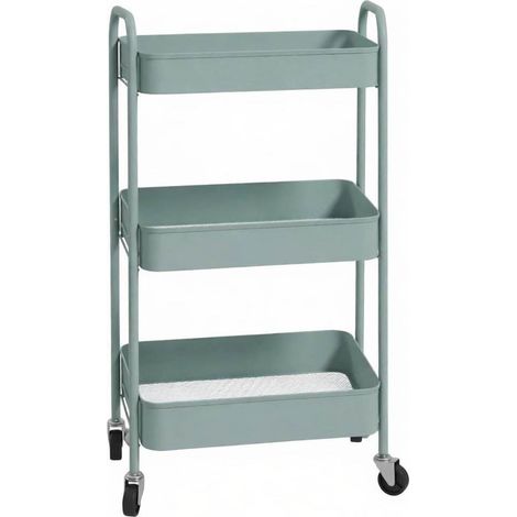 CHICFURN Carrito de almacenaje con ruedas 45x30,6x79 cm en acero azul claro 3 niveles (1/5)