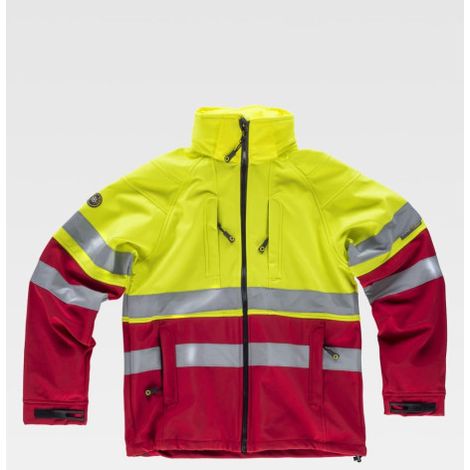 Chaqueta Workshell con dos cintas reflectantes en pecho y mangas WORKTEAM S9525 S Rojo+Amarillo A.V. (1/3)