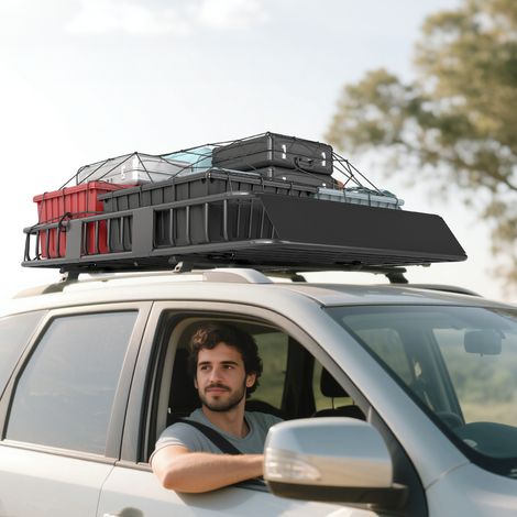 Panier toit voiture métal 162x99x16cm universel capacité 100kg camping barbecue voyage, noir (1/4)