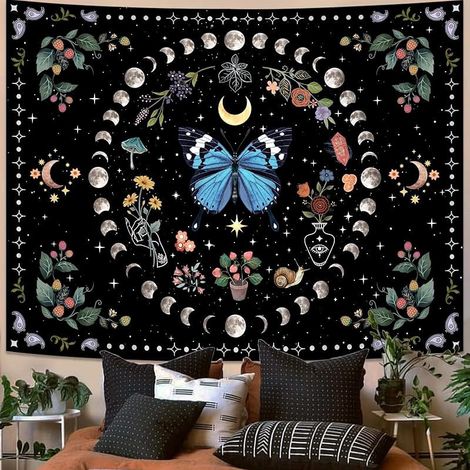 Tapestry - Papillon Fleur De Lune - 91 x 122 cm - Orange - Décoration Murale Pour Chambre Salon Dortoir (1/5)