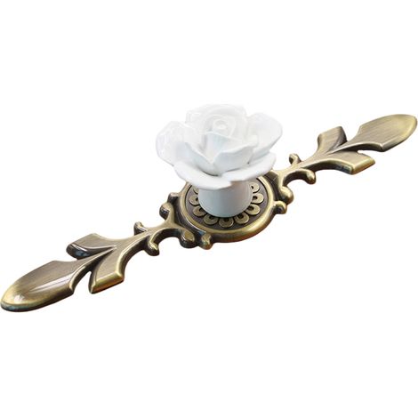 Rose Ceramic Alloy Base Door Knob Drawer Cupboard Wardrobe Furniture Pull Handle 4 (1/2)