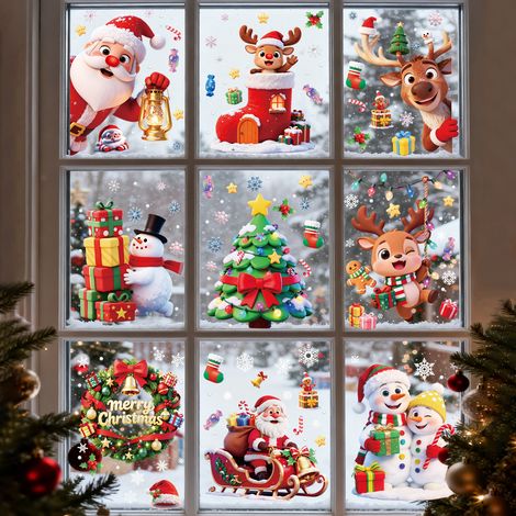 Autocollants de Noël 2027 pour vitrines de centres commerciaux, décorations de vitrines, autocollants antistatiques, autocollants de porte de Noël, stickers pour fenêtres
