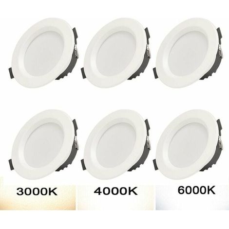 Spots encastrés LED, 5 W 230 V IP44, lot de 6 spots ultra-plats, spots de plafond LED dimmables pour salon et salle de bain, blanc, diamètre d'installation 7-8,5 cm, profondeur d'installation 4 cm (1/5)
