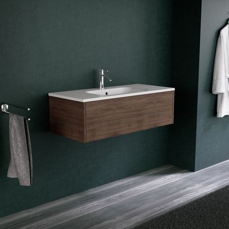 Inda - Badezimmerschrank 1 Schublade L.100 mit mattem Waschbecken / Braune Eiche - Diamante (1/5)