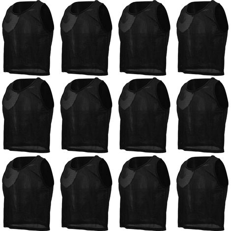 Lot de 12 gilets d'entraînement de football respirants en maille pour enfants, noirs, taille unique. (1/5)