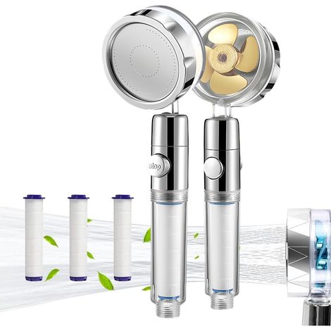Pommeau de douche rotatif 360° à économie d'eau, anti calcaire, filtre intégré, fonction d'arrêt, idéal pour protéger peau et cheveux (1/5)