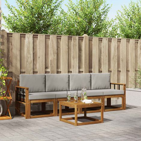 Outdoor-Sofagarnitur mit Kissen 5 pcs Natürlich und Hellgrau (1/5)