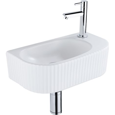 Fugaflow Efficiente Pietra Set de Fontaine - 40x21,5x12 cm - droite - rainurée - demi-ronde - 1 trou pour robinet - céramique - robinet de fontaine