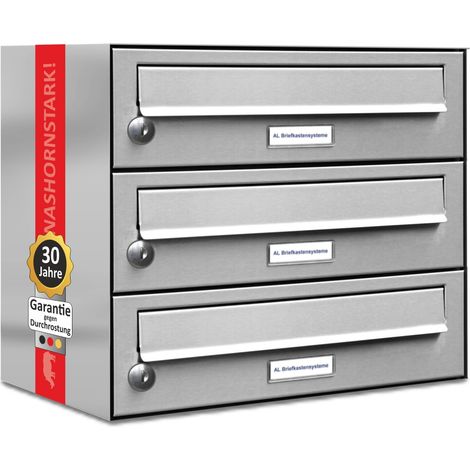 3er Edelstahl Briefkasten Anlage 3 Fach Wandbriefkasten Postkasten (1/5)