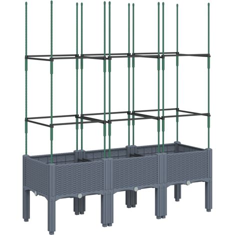 Fioriera aiuola rialzata vassoio piante fiori terrazza giardino con traliccio 120 x 40 x 142,5 cm PP grigio 020038243