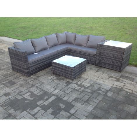 Fimous Rattan Corner Sofa Set Garden Furniture With Coffee Tall Table And Side Table (1/4)