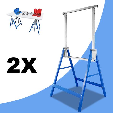 Einfeben – Lot de 2 tréteaux d'échafaudage réglables 80-130cm – Capacité 200kg – Antidérapants – Pliables – Acier bleu