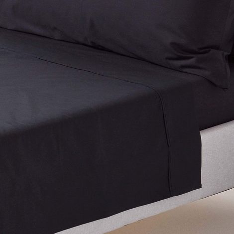 HOMESCAPES Drap plat uni 100% coton égyptien 200 fils coloris noir 240 x 300 cm