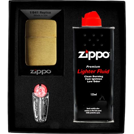 ZIPPO Feuerzeug REPLICA BRUSH BRASS Geschenkset Nr. 1 (1/3)