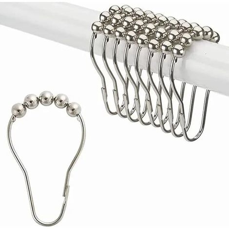 Anneaux de rideau de douche en acier inoxydable chromé, à billes, résistants à la corrosion, argentés, lot de 12, Ø 3,8 cm (1/5)