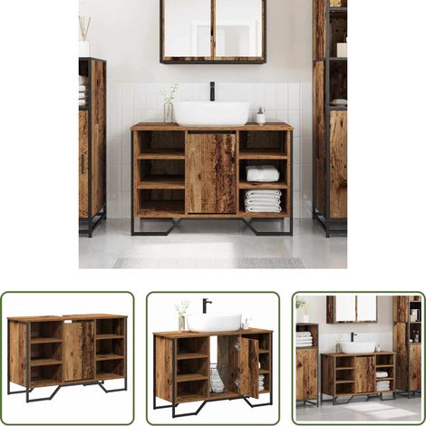 vidaXL Meuble bois ancien - Meuble de Lavabo de Salle de Bain Bois Ancien 91 x 35 x 60 cm (1/5)