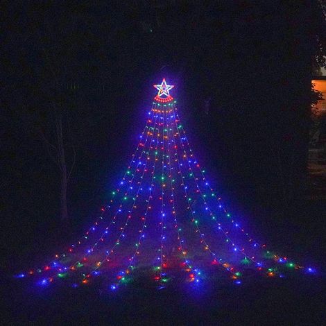 Guirlandes lumineusesLumières d'étoiles à cinq branches à énergie solaire LED 9 lumières de météore de cascade de fuite Jardin extérieur Décoration de vacances Cadeau de Noël (Couleur) (1/5)