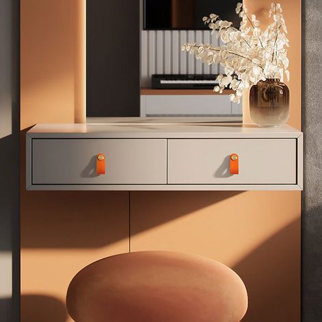2er-Set Schranktürgriffe aus Messing und orangefarbenem Leder, Länge 65 mm, mit Schrauben, geeignet für Schränke und Küchen (1/5)