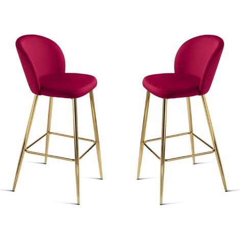 Sgabello in velluto Rosso con struttura in metallo Oro MEGAN 2 pezzi (1/5)