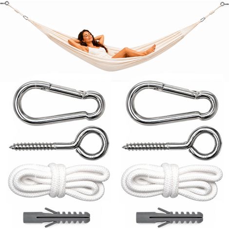 Kit para Colgar Hamacas Kit Completo incl Cuerdas Mosquetones Cáncamos Peso máximo soportado 160 Kg (1/5)