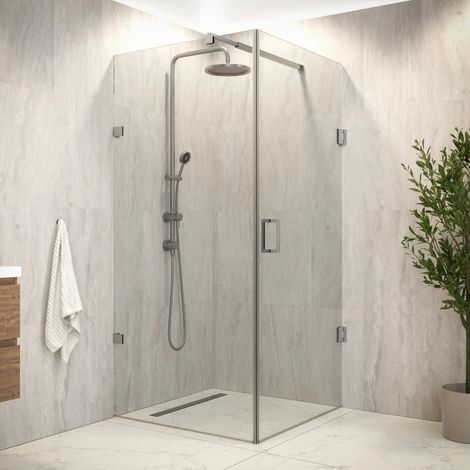 Mira Duschkabine 90 x 200 cm – Chrom – Luxuriöse, begehbare Duschabtrennung mit hochwertiger, leicht zu reinigender Glastechnologie – Elegante, wasserdichte Badezimmerlösung (1/5)
