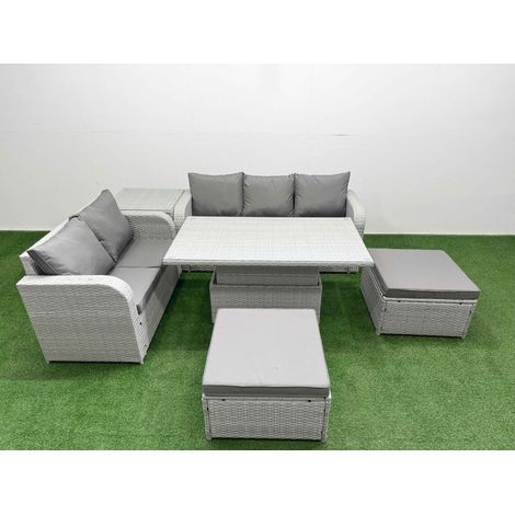 Fimous 7 Seater PE Rattan Wicker Garden Furniture Patio Conservatory Sofa Set with Adjustable Lifting Dining or Coffee Table 3 Seater Sofa Love Sofa 2 Big Footstool Side Table (1/5)
