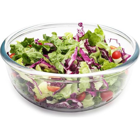 Grand saladier en verre transparent de 6 litres - Bol à salade en verre borosilicate de haute qualité - Bol en verre pour le levain, la pâtisserie, la fabrication du pain et la cuisine (1/5)