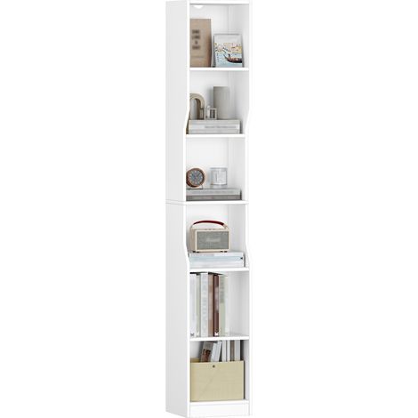 Bibliothèque, Étagère à 6 Niveaux, 28 x 30 x 181 cm, Blanc Bibliothèque Étroite, Etagère Cube, Meuble de Rangement Livres, , pour Bureau, Salon, Chambre (1/5)