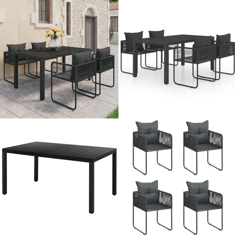 5-tlg. Garten-Essgruppe PVC Rattan Schwarz - Gartenmöbel - Terrassenset (1/5)