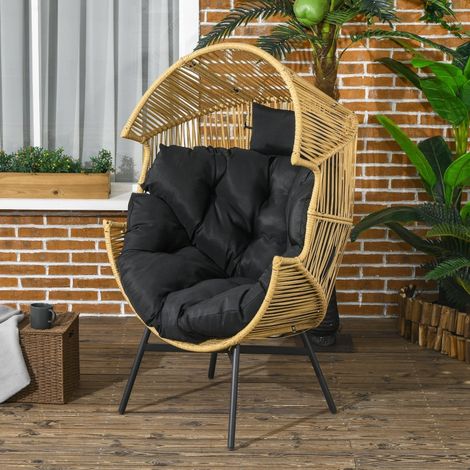 Fauteuil extérieur en rotin Fauteuil de jardin,Rotin d’EP,89 cm x 75 cm x 143 cm,Naturel + Noir