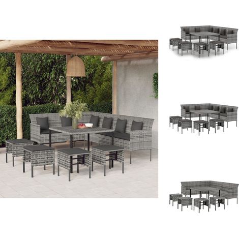 Gartenmöbel-Sets - Living 6-tlg. Garten-Essgruppe mit Kissen Grau Poly Rattan (1/5)